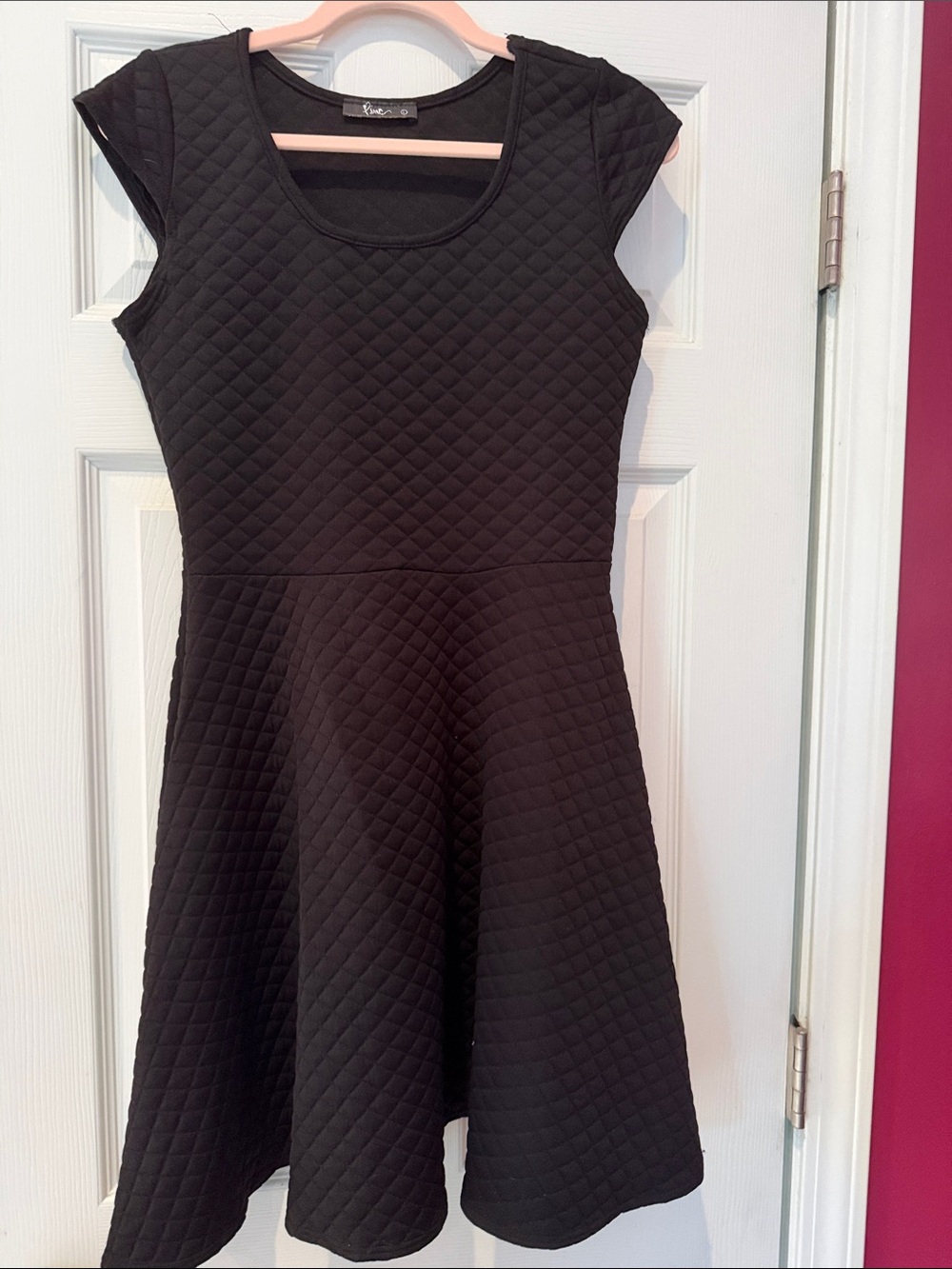Pinc Black Quilted Cap-Sleeve Fit & Flare Mini Dress